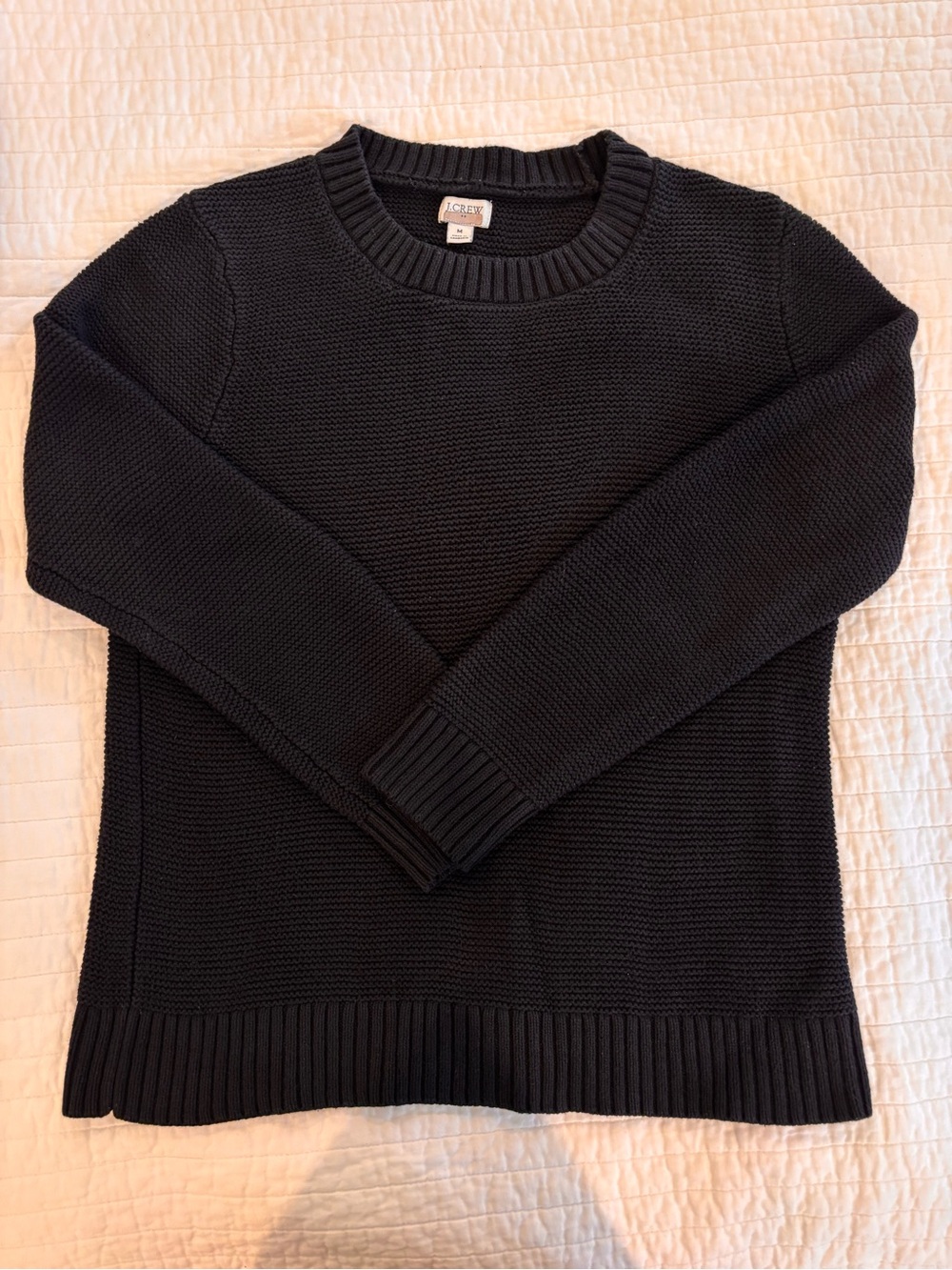 J. Crew Black Basket-Stitch Knit Crewneck Sweater